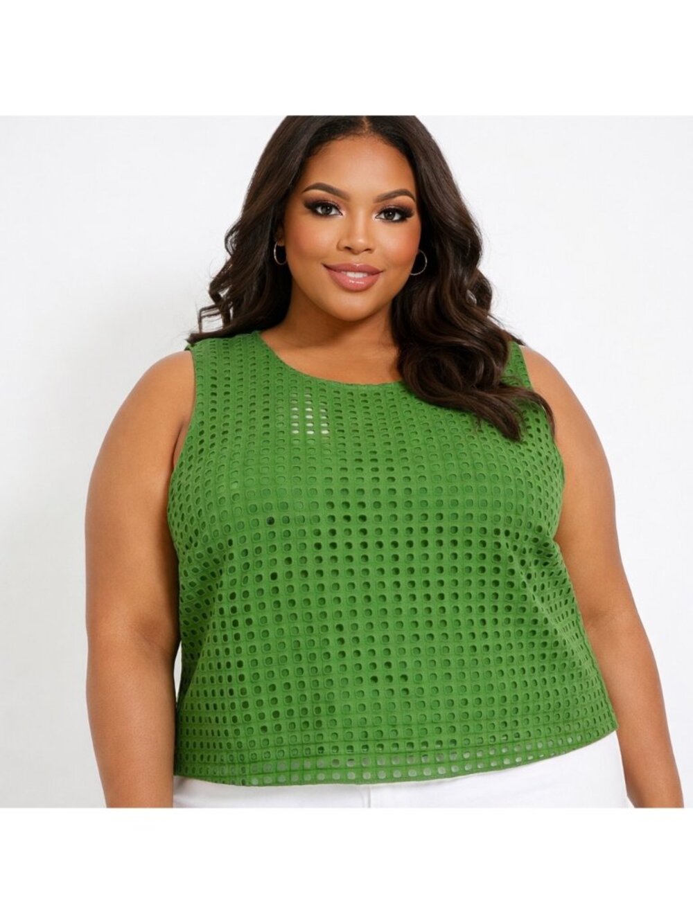 Kate Spade Target Green Square Eyelet Tank Top 3X NWT Plus Size Cotton Preppy